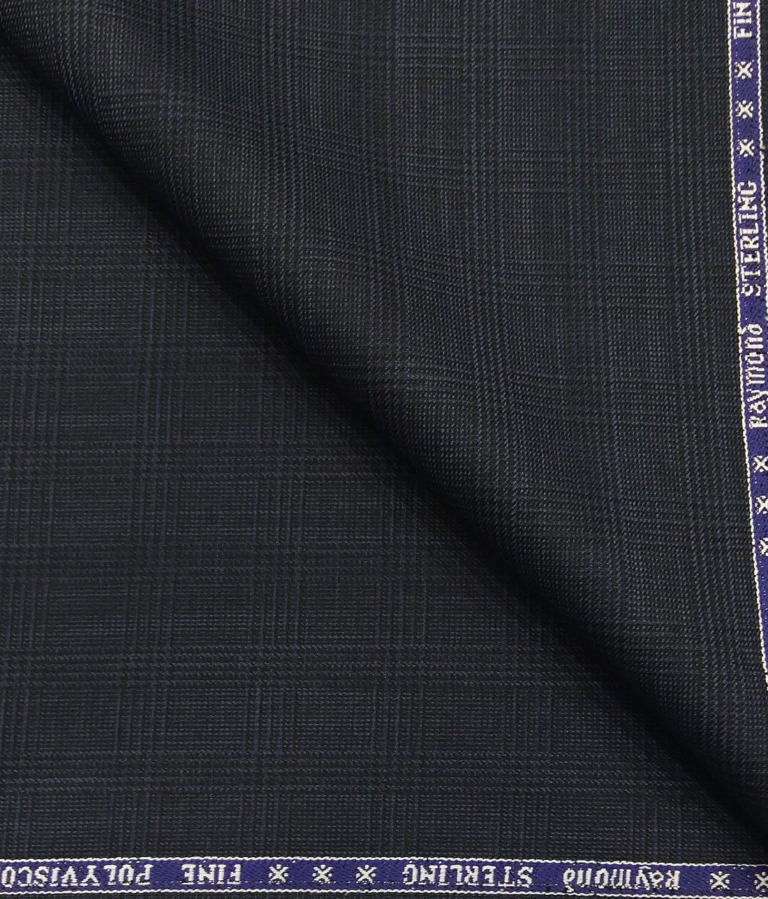 Raymond Men's Poly Viscose Unstitched Self Checks Suiting Fabric (Dark Blue)