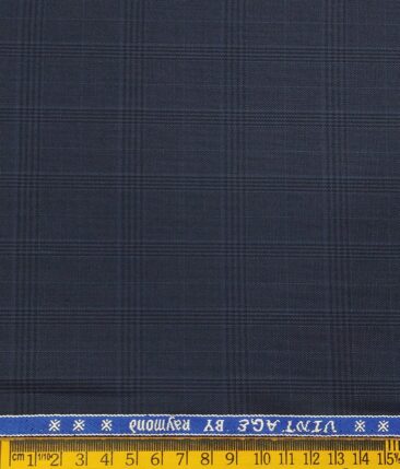 Raymond Men's Poly Viscose Unstitched Self Broad Checks Suiting Fabric (Dark Blue)