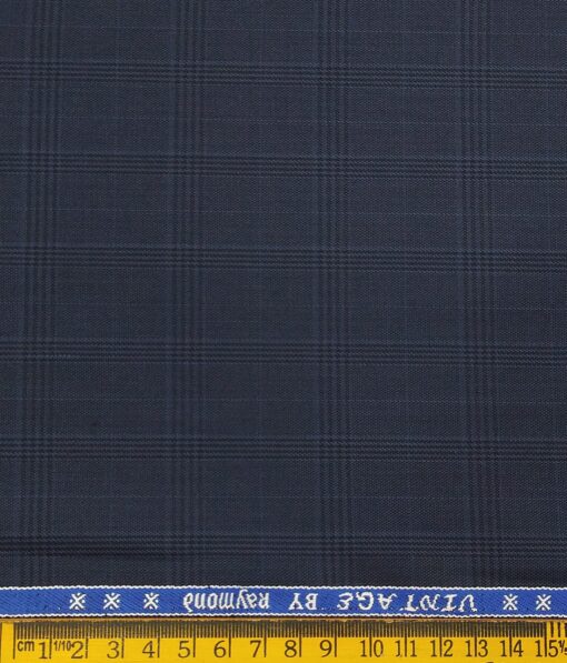 Raymond Men's Poly Viscose Unstitched Self Broad Checks Suiting Fabric (Dark Blue)
