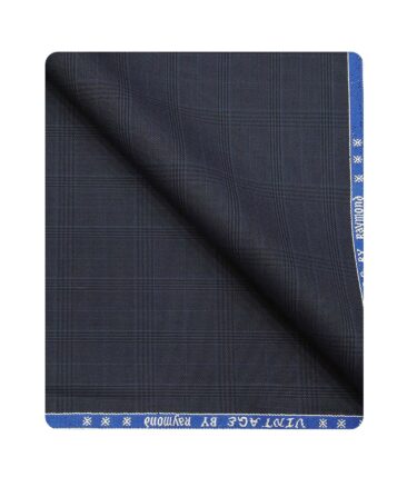 Raymond Men's Poly Viscose Unstitched Self Broad Checks Suiting Fabric (Dark Blue)