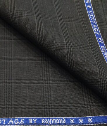 Raymond Men's Poly Viscose Unstitched Self Broad Checks Suiting Fabric (Dark Grey)