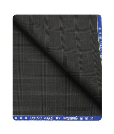 Raymond Men's Poly Viscose Unstitched Self Broad Checks Suiting Fabric (Dark Grey)
