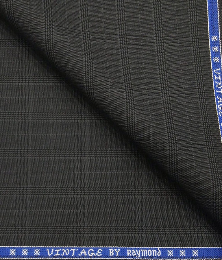 Raymond Men's Poly Viscose Unstitched Self Broad Checks Suiting Fabric (Dark Grey)