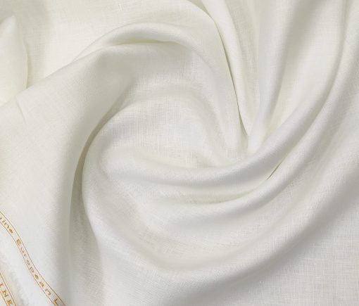 Linen Club Men's Linen 40 LEA Solid Unstitched Shirting Fabric (Milky White)