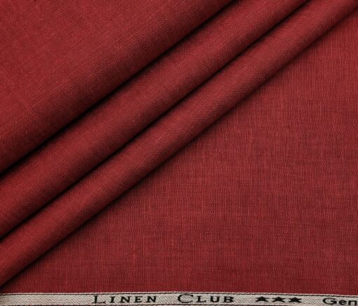 Linen Club Men's Linen 50 LEA Self Design Unstitched Shirting Fabric (Berry Red)