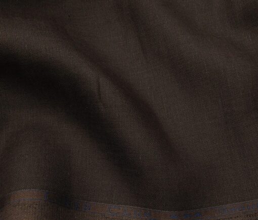 Linen Club Men's Linen Solid 2.25 Meter Unstitched Shirting Fabric (Dark Brown)