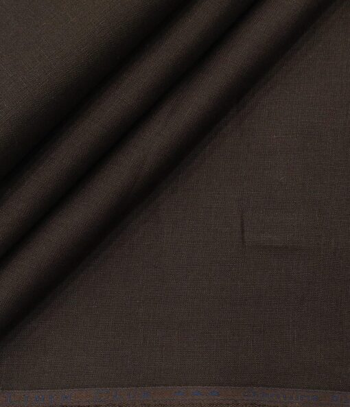 Linen Club Men's Linen Solid 2.25 Meter Unstitched Shirting Fabric (Dark Brown)