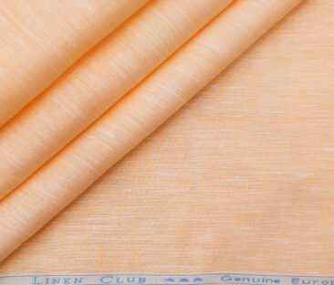 Linen Club Men's Linen Self Design 2.25 Meter Unstitched Shirting Fabric (Orange)