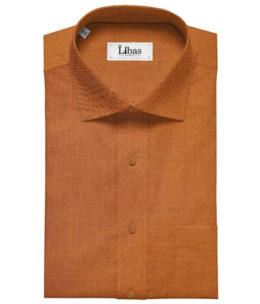 Linen Club Men's Linen 60 LEA Self Design Unstitched Shirting Fabric (Marmalade Orange)