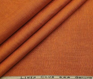 Linen Club Men's Linen 60 LEA Self Design Unstitched Shirting Fabric (Marmalade Orange)