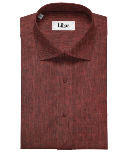 Linen Club Men's Linen Self Design 2.25 Meter Unstitched Shirting Fabric (Maroon Red)
