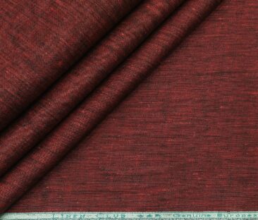 Linen Club Men's Linen Self Design 2.25 Meter Unstitched Shirting Fabric (Maroon Red)