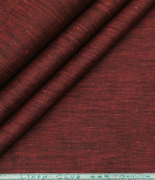 Linen Club Men's Linen Self Design 2.25 Meter Unstitched Shirting Fabric (Maroon Red)