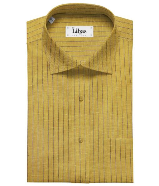 Linen Club Men's Linen Striped 2.25 Meter Unstitched Shirting Fabric (Mustard Yellow)