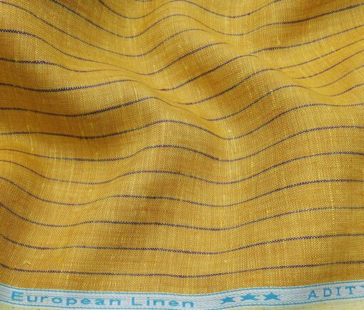 Linen Club Men's Linen Striped 2.25 Meter Unstitched Shirting Fabric (Mustard Yellow)