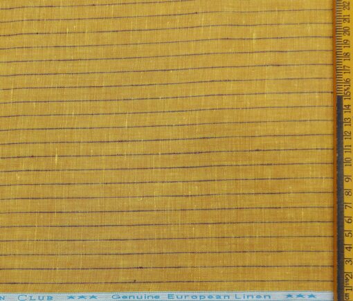 Linen Club Men's Linen Striped 2.25 Meter Unstitched Shirting Fabric (Mustard Yellow)