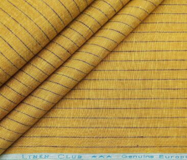 Linen Club Men's Linen Striped 2.25 Meter Unstitched Shirting Fabric (Mustard Yellow)