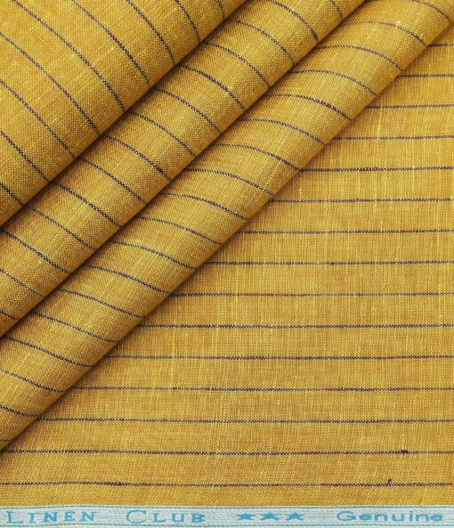 Linen Club Men's Linen Striped 2.25 Meter Unstitched Shirting Fabric (Mustard Yellow)
