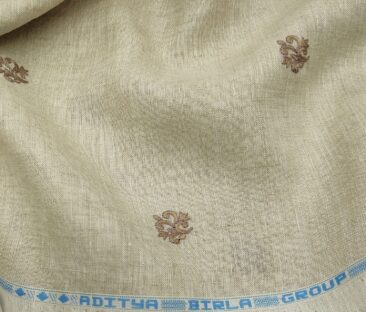 Linen Club Men's Linen 60 LEA Embroidered Unstitched Shirting Fabric (Tan Beige)