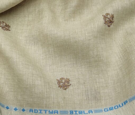 Linen Club Men's Linen 60 LEA Embroidered Unstitched Shirting Fabric (Tan Beige)