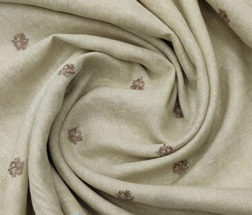 Linen Club Men's Linen 60 LEA Embroidered Unstitched Shirting Fabric (Tan Beige)