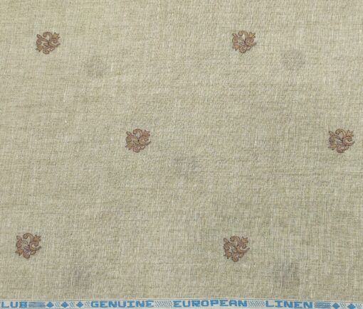 Linen Club Men's Linen 60 LEA Embroidered Unstitched Shirting Fabric (Tan Beige)