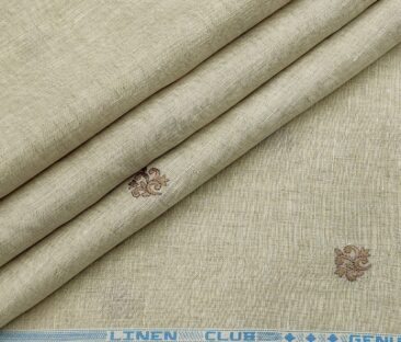 Linen Club Men's Linen 60 LEA Embroidered Unstitched Shirting Fabric (Tan Beige)