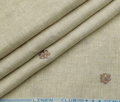 Linen Club Men's Linen 60 LEA Embroidered Unstitched Shirting Fabric (Tan Beige)