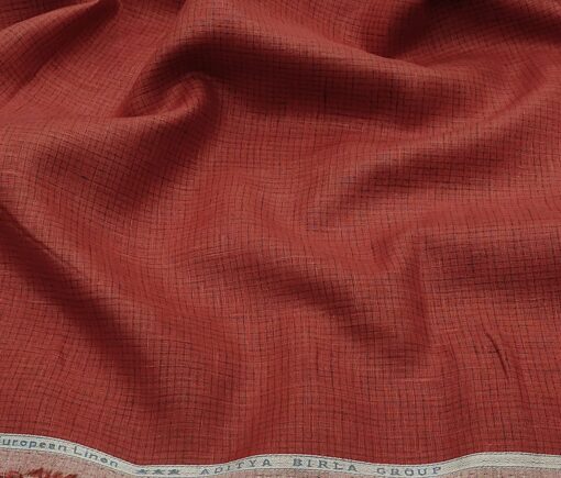 Linen Club Men's Linen 80 LEA Self Micro Checks Unstitched Shirting Fabric (Berry Red)