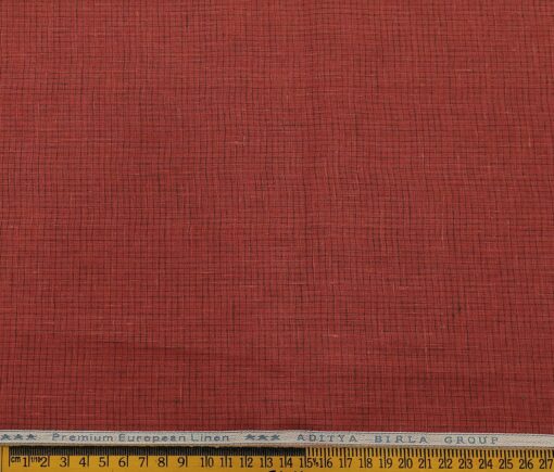 Linen Club Men's Linen 80 LEA Self Micro Checks Unstitched Shirting Fabric (Berry Red)