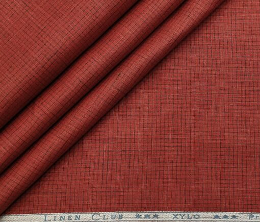 Linen Club Men's Linen 80 LEA Self Micro Checks Unstitched Shirting Fabric (Berry Red)