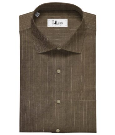 Linen Club Men's Linen 80 LEA Striped Unstitched Shirting Fabric (Carob Brown)
