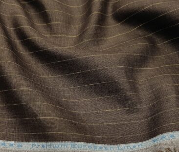 Linen Club Men's Linen 80 LEA Striped Unstitched Shirting Fabric (Carob Brown)