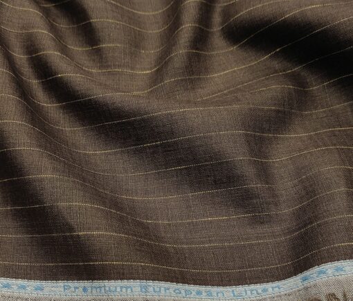 Linen Club Men's Linen 80 LEA Striped Unstitched Shirting Fabric (Carob Brown)