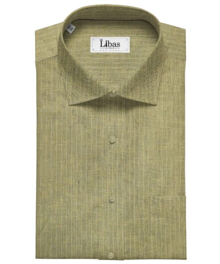 Linen Club Men's Linen 80 LEA Striped Unstitched Shirting Fabric (Light Brown)
