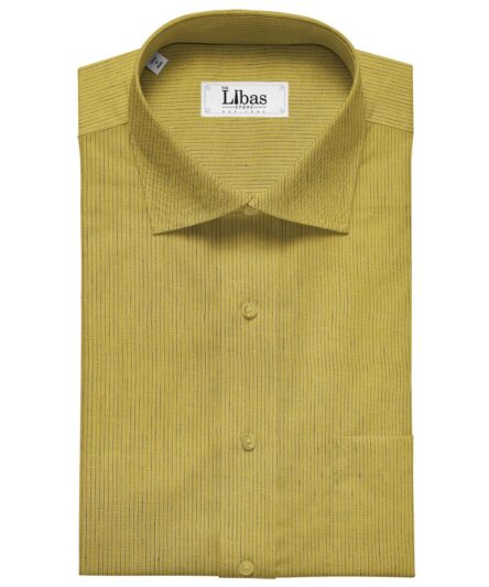 Linen Club Men's Linen 80 LEA Self Striped Unstitched Shirting Fabric (Mustard Yellow)