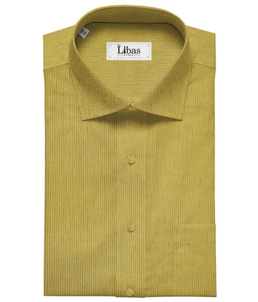 Linen Club Men's Linen 80 LEA Self Striped Unstitched Shirting Fabric (Mustard Yellow)