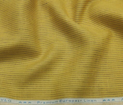 Linen Club Men's Linen 80 LEA Self Striped Unstitched Shirting Fabric (Mustard Yellow)