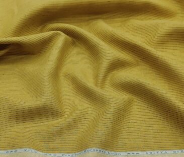 Linen Club Men's Linen 80 LEA Self Striped Unstitched Shirting Fabric (Mustard Yellow)
