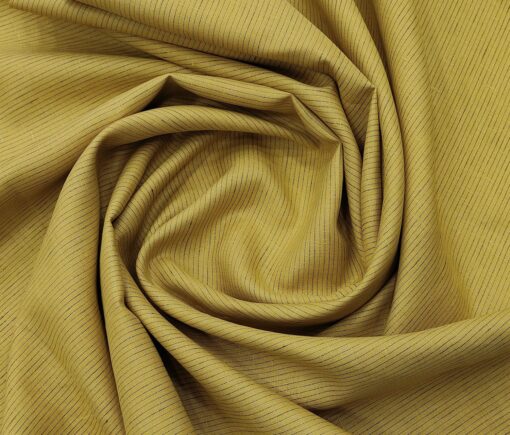 Linen Club Men's Linen 80 LEA Self Striped Unstitched Shirting Fabric (Mustard Yellow)