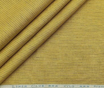 Linen Club Men's Linen 80 LEA Self Striped Unstitched Shirting Fabric (Mustard Yellow)