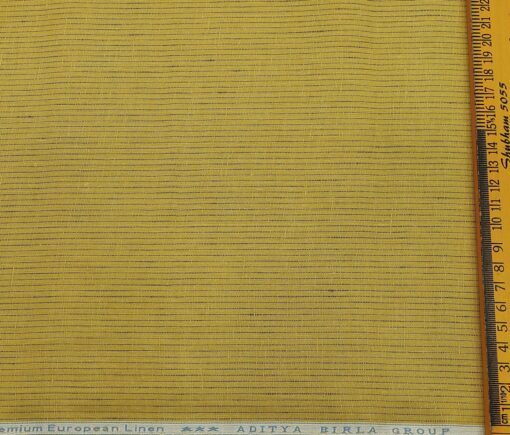 Linen Club Men's Linen 80 LEA Self Striped Unstitched Shirting Fabric (Mustard Yellow)