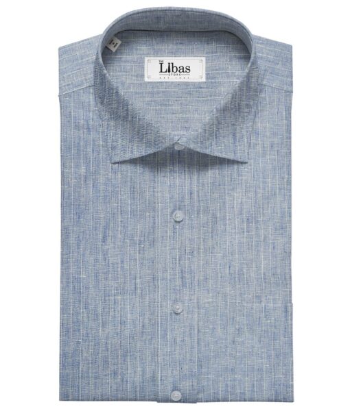 Linen Club Men's Linen 80 LEA Striped Unstitched Shirting Fabric (Sky Blue)