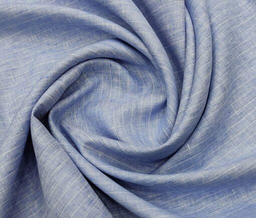 Linen Club Men's Linen 80 LEA Striped Unstitched Shirting Fabric (Sky Blue)