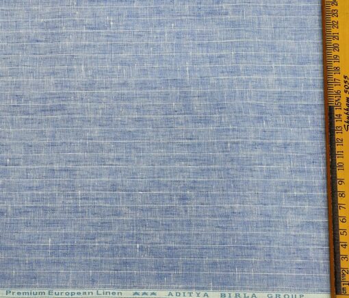 Linen Club Men's Linen 80 LEA Striped Unstitched Shirting Fabric (Sky Blue)