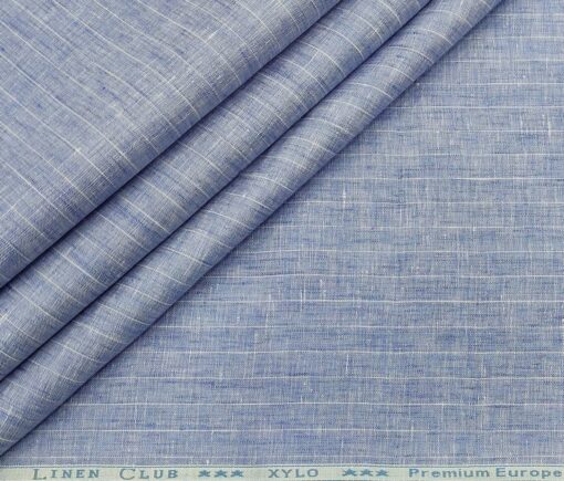 Linen Club Men's Linen 80 LEA Striped Unstitched Shirting Fabric (Sky Blue)
