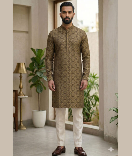 Linen Club Men's Linen Jacquard Unstitched Shirting Fabric (Dark Brown) - Image 2