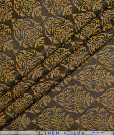 Linen Club Men's Linen Jacquard Unstitched Shirting Fabric (Dark Brown)