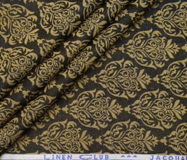 Linen Club Men's Linen Jacquard 2.50 Meter Unstitched Kurta Fabric (Dark Brown)