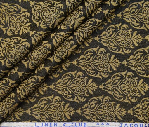 Linen Club Men's Linen Jacquard 2.50 Meter Unstitched Kurta Fabric (Dark Brown)